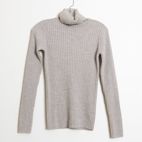MUJI Neutral Washable Wool Turtleneck Ribbed Knit Sweater Beige Small - Picture 3 of 10